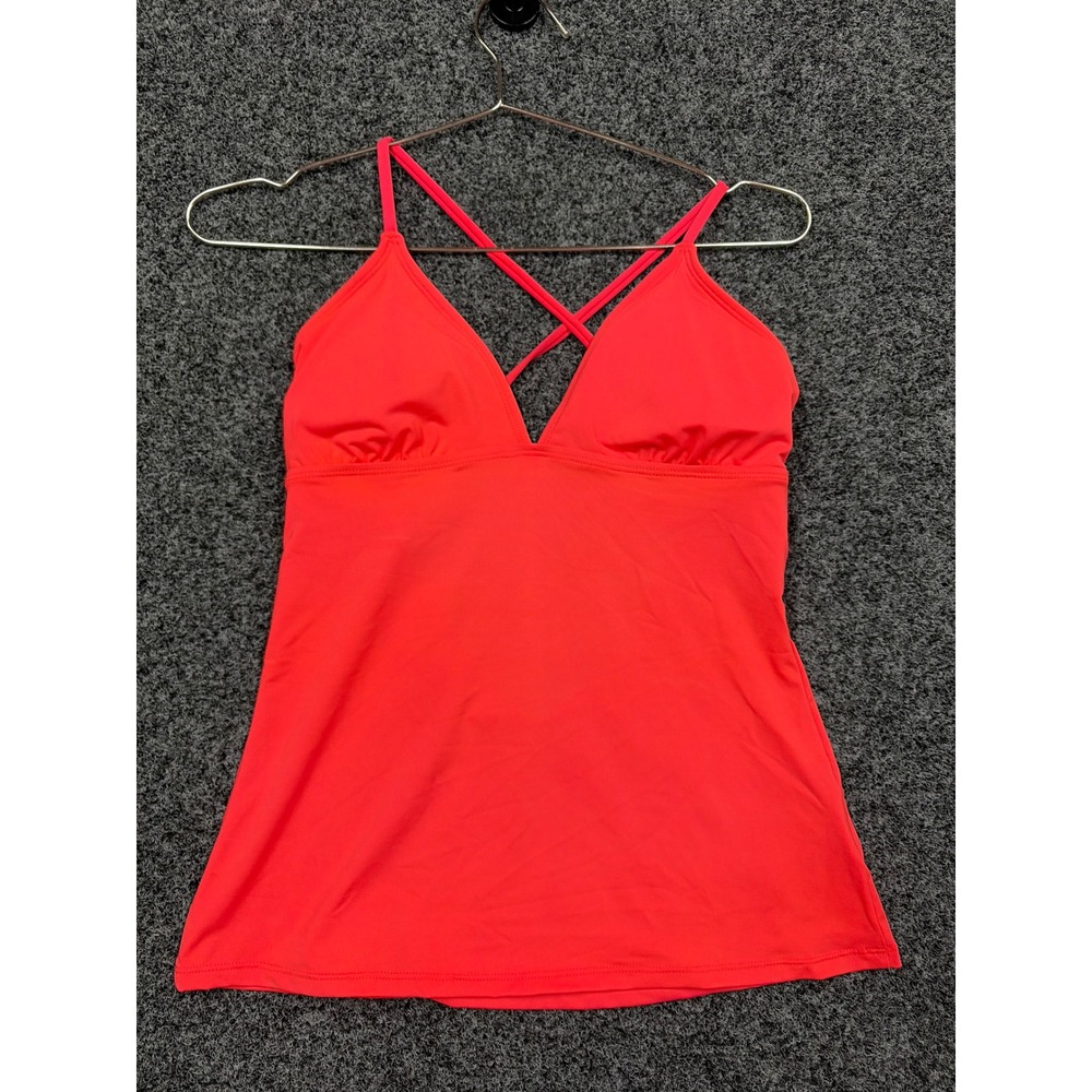 Athleta Tankini Top Womens ST Orange Strappy Lace Up Back Swimwear Beachwear